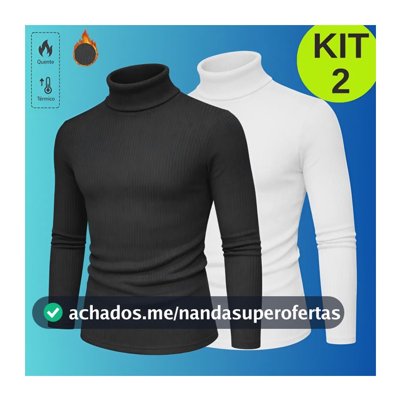 Kit 2 Blusa Cacharrel Masculino Gola Alta Canelado Camisas Preto-branco M (38-40)