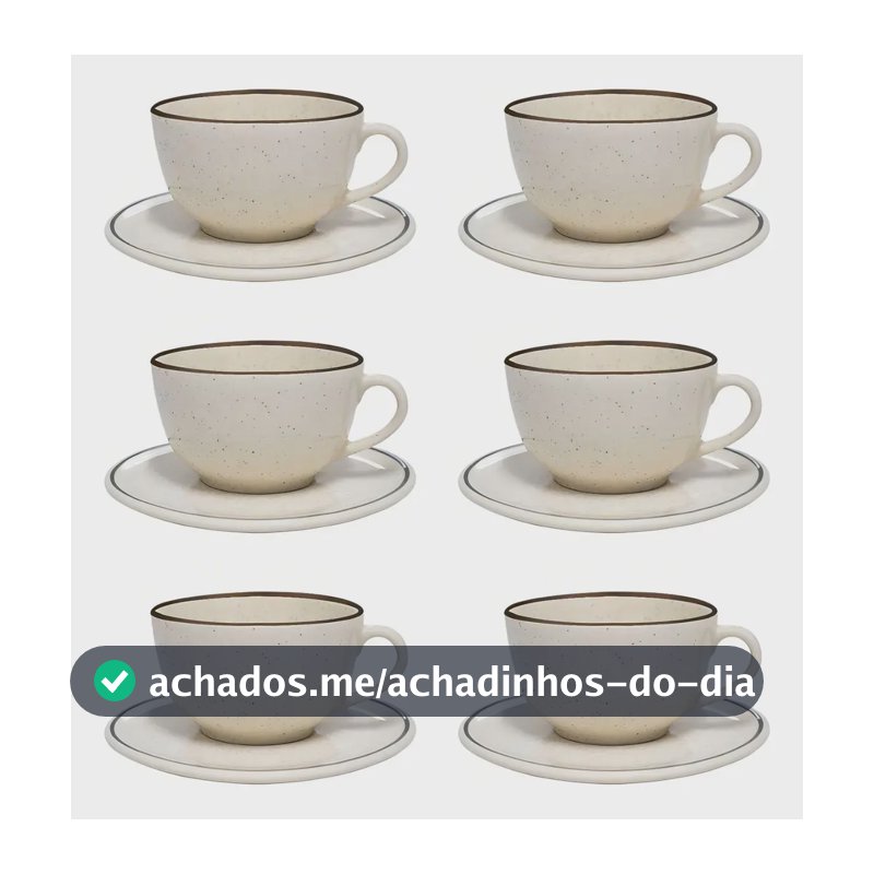 Jogo De 6 Xícaras Grandes 200 Ml Com Pires Unni Brisa Oxford