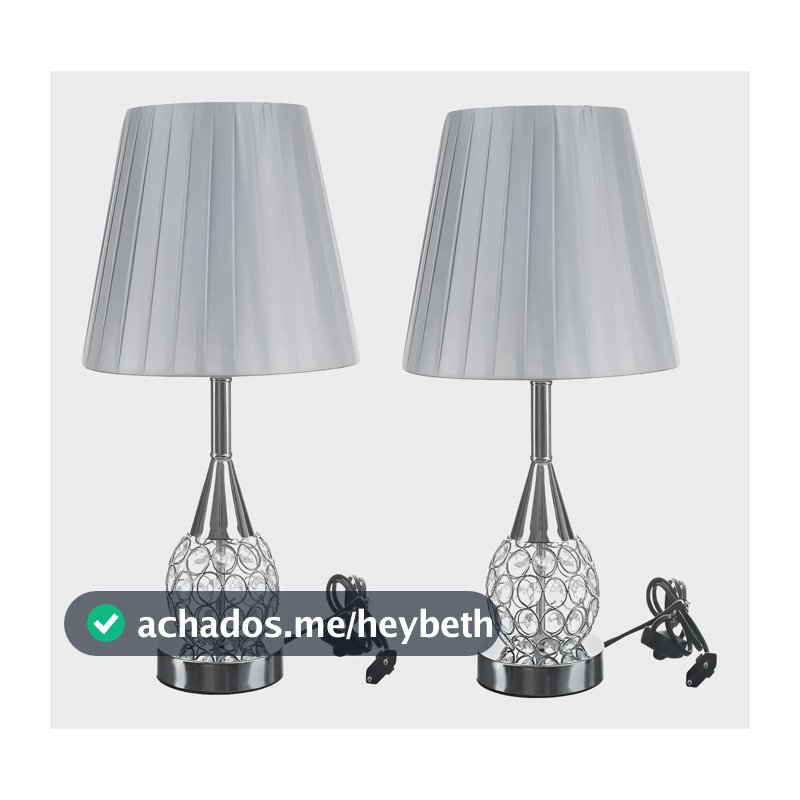 Kit 2 Abajur Luminária de Mesa Cristal 42cm Luxo Conceito Prateado Prata Abajur para Quarto Sala e Criado Mudo Luminária Decorativa de Cabeceira Tippi Cor Prata
