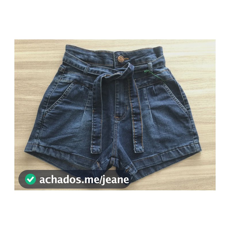 Shorts Feminino Cintura Alta Com Cinto Faixa Pakazzy Azul-escuro Liso 36