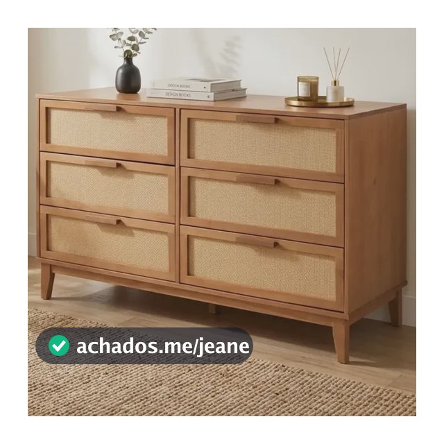 Cômoda 6 Gavetas Palhinha Slim Madeira Maciça Caramelo Marrom-escuro