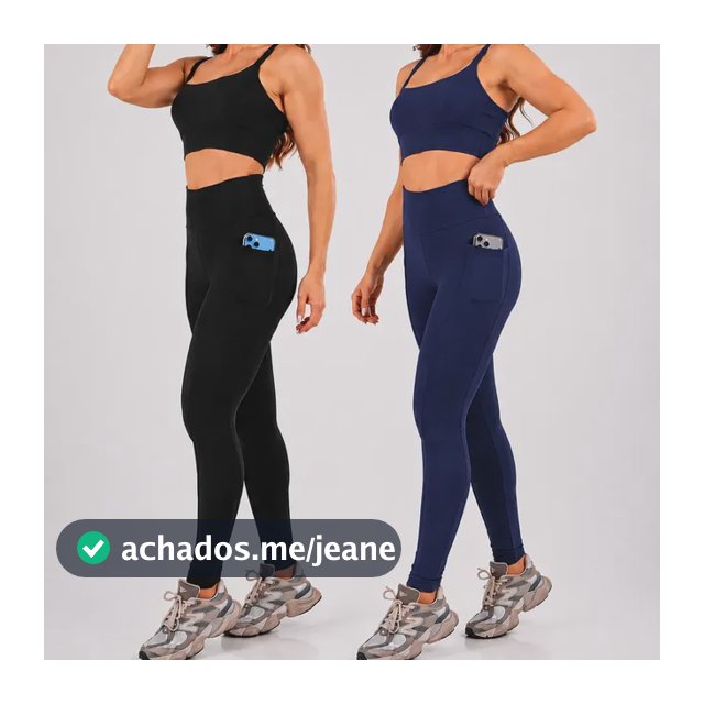 Kit 2 Conjunto Academia Calça Bolso Zero Transparência Preto E Azul Marinho Liso M
