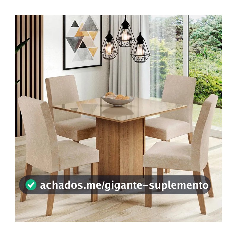 Sala Jantar Madesa Evelin Mesa Tampo Vidro Com 4 Cadeiras Cor Rustic/Crema/Imperial Desenho do tecido das cadeiras Liso