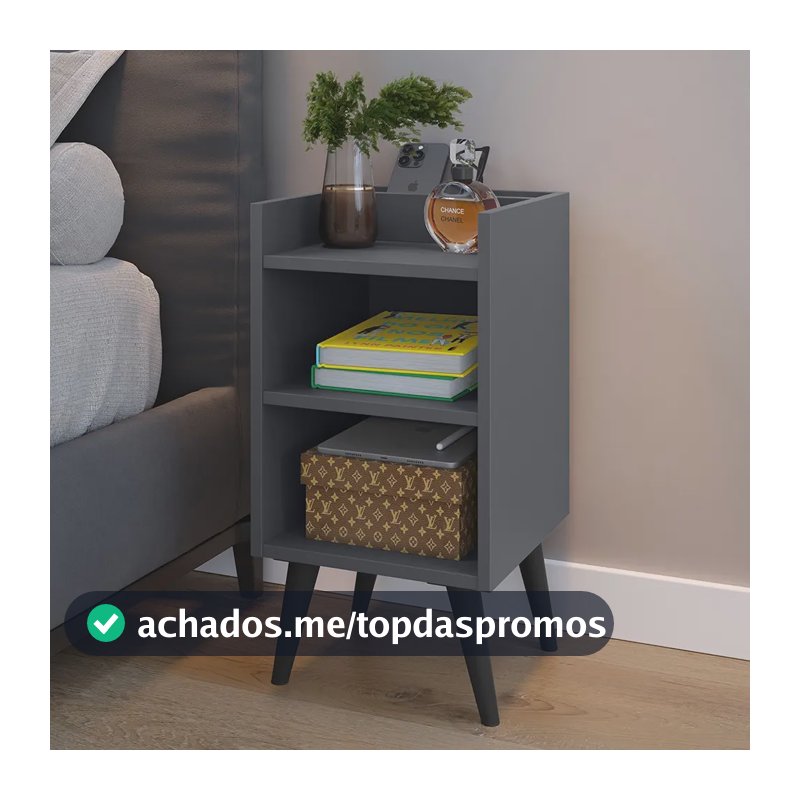 2 Criado Mudor C/ Gaveta E Prateleira Maravilho Quarto Decor Acabamento Fosco Cor Kit Max Cinza