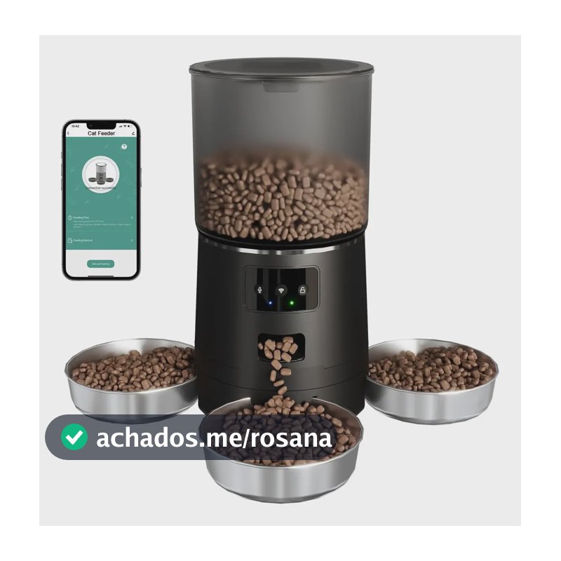 Comedouro Automático New Pet 6L 3 Tigelas Wi-Fi Controle App