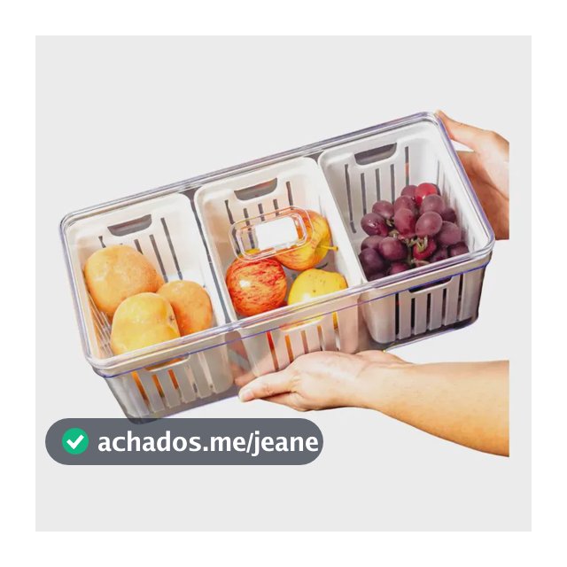 Organizador De Geladeira Grande Com 3 Cestos de Drenagem 6,8 L