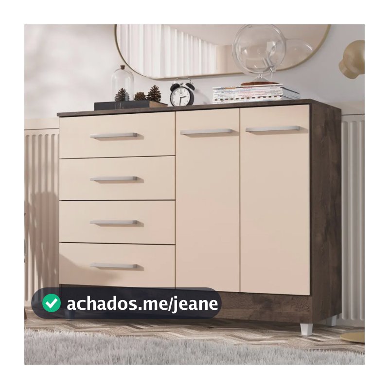 Comoda 4 Gavetas 2 Portas Para Quarto Com Pés  Fg Chocolate/off-white