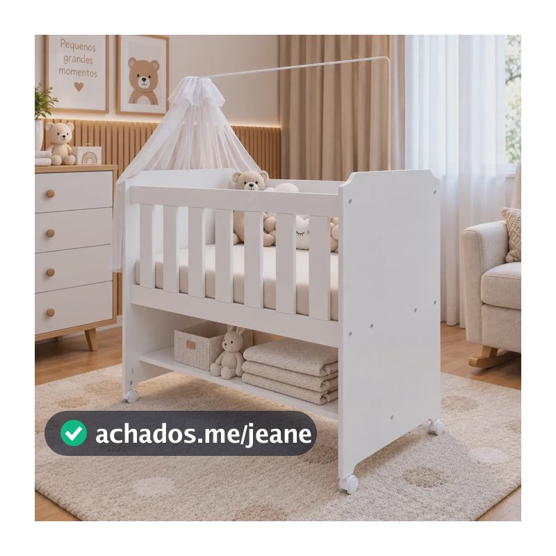 Mini Berço Com Colchão Multifuncional Suporte Mosqueteiro 2 em 1 Cor Branco - Trio Casa