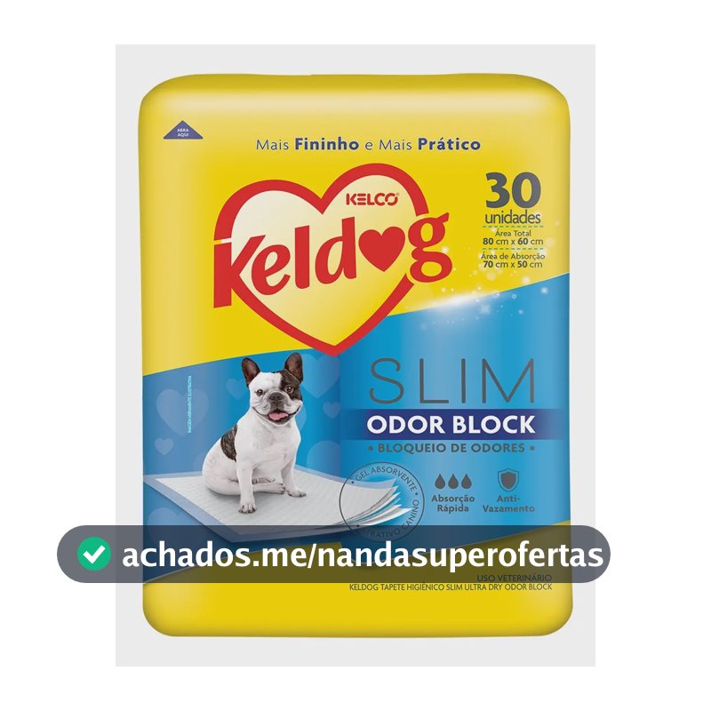 Tapete Higiênico Keldog Odor Block Slim para Cães 80x60 cm com 30 Unidades
