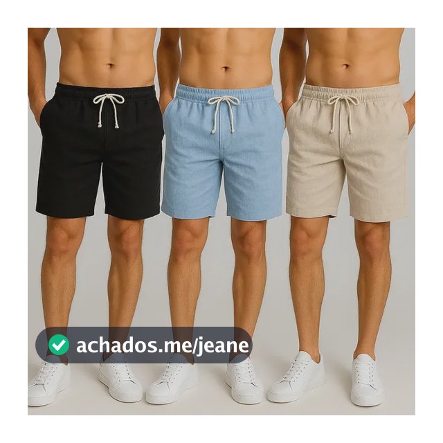 Kit 3 Shorts Linho Bermuda Masculina Estilo Urbano Cadarço