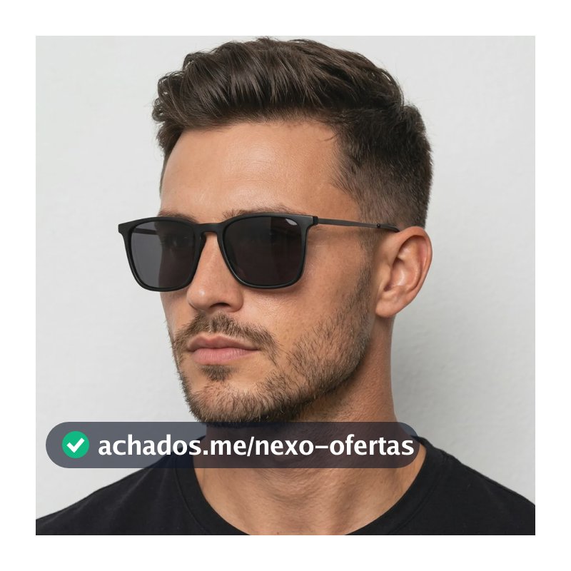 Óculos Sol Quadrado Masculino Leaf Metal Acetato Proteção Uv Armação Preta/ Lente Preta (oculos Preto Masculino, Oculos Preto De Homem)