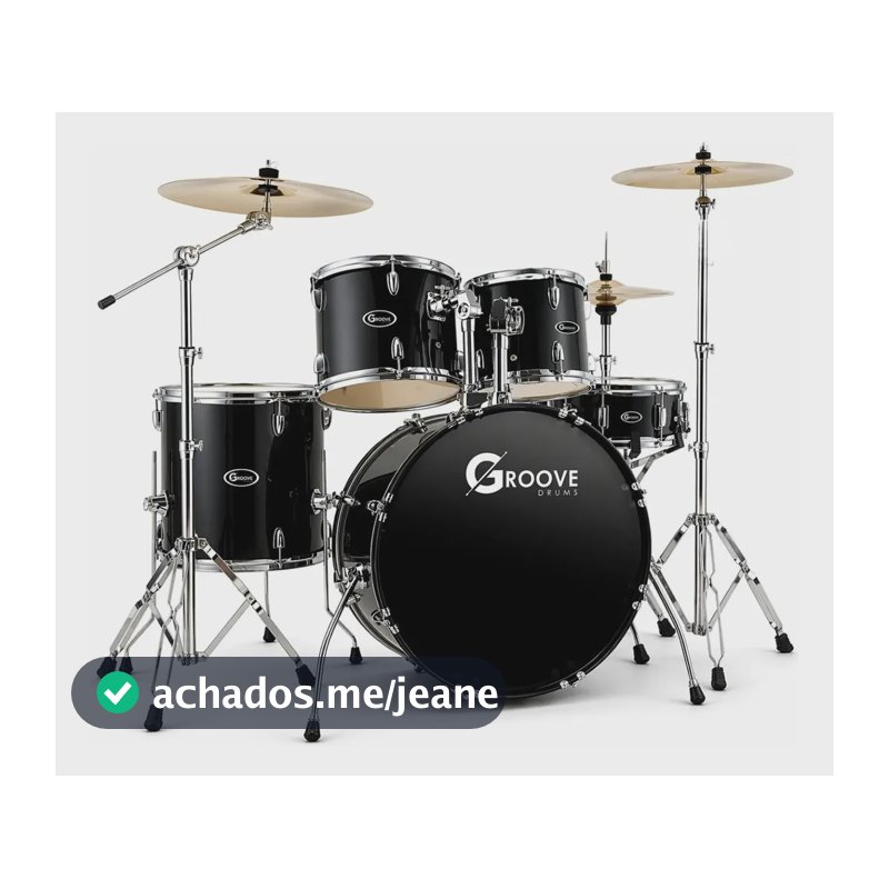 Bateria Acústica Completa Groove Drums Banco Pratos Pedal Pele Hidraúlica - Gd922 Bumbo 22 Black