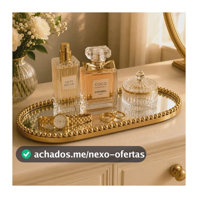 Bandeja Decorativa Oval Espelhada Dourada Perfume Luxuoso Dourado