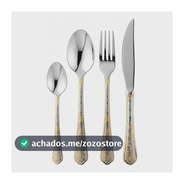 Jogo De Talheres 24 Peças Banhados A Ouro Aço Inox Premium Prateado