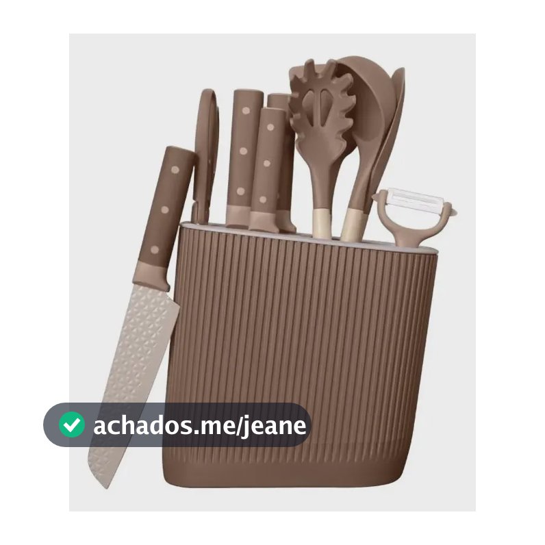 Kit Conjunto 11 Pçs De Utensílios Silicone Facas E Escumadei Marrom-escuro