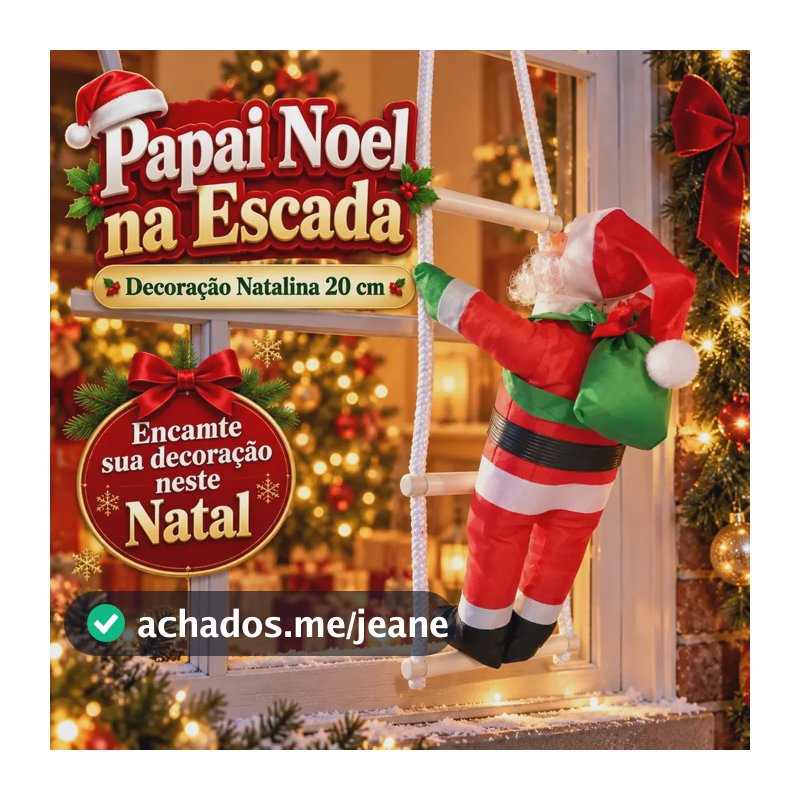 Papai Noel Subindo Escada Enfeite Natalino 20cm Porta Janela Vermelho/branco/verde 0