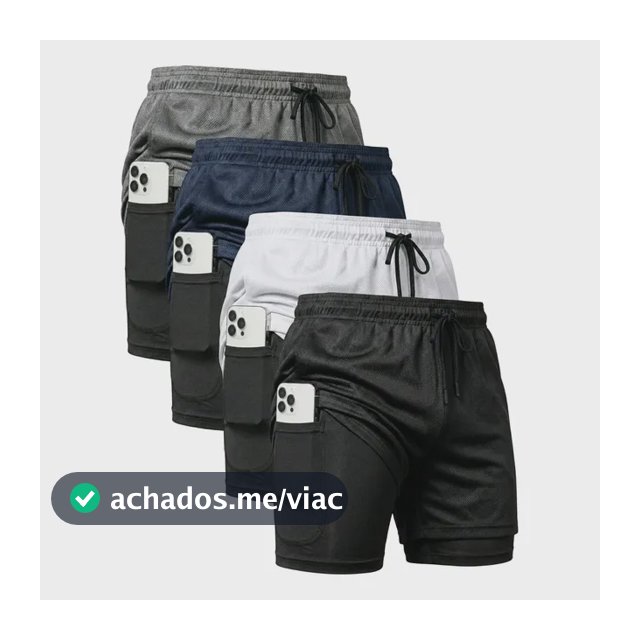 Kit 4 Shorts 2 Em 1 Duplo Dryfit Masculino Compressão Térmic