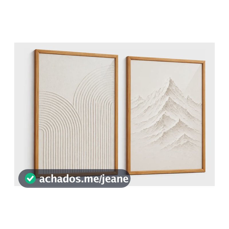 Kit 2 Quadros Linhas Curvas E Montanhas Tons Neutros 50x70cm Escolha Madeira