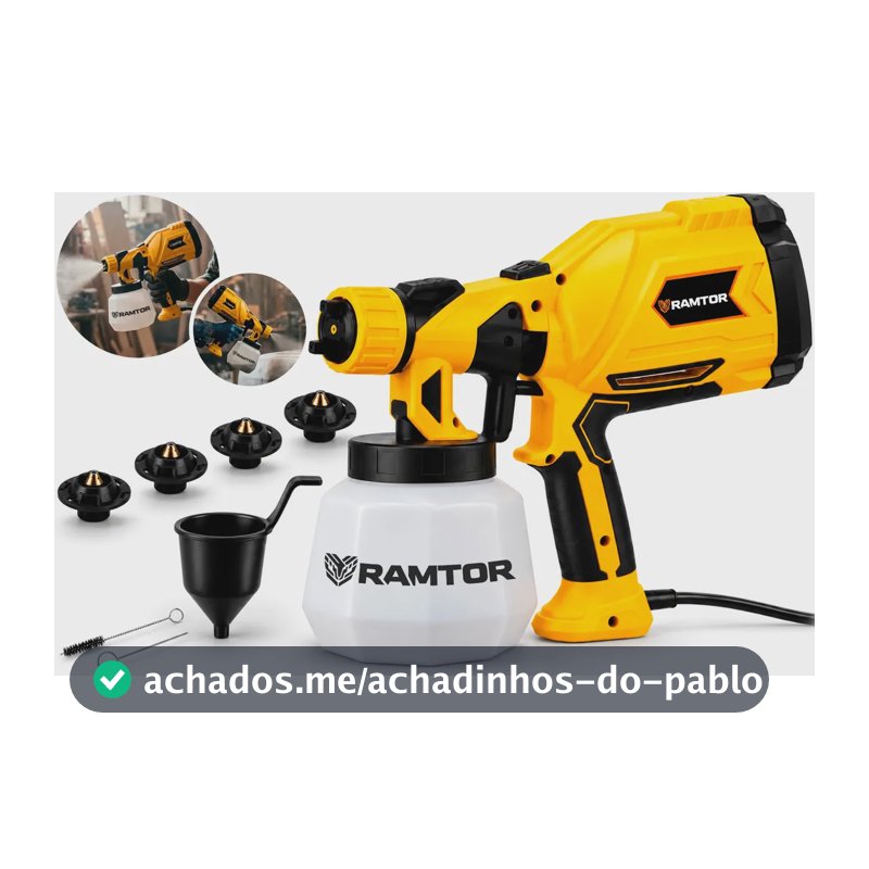Pistola De Pintura E Pulverizadora Elétrica Portátil Hvlp 1.250l Profissional C/ 5 Bicos Acessórios 580W RAM200C Ramtor