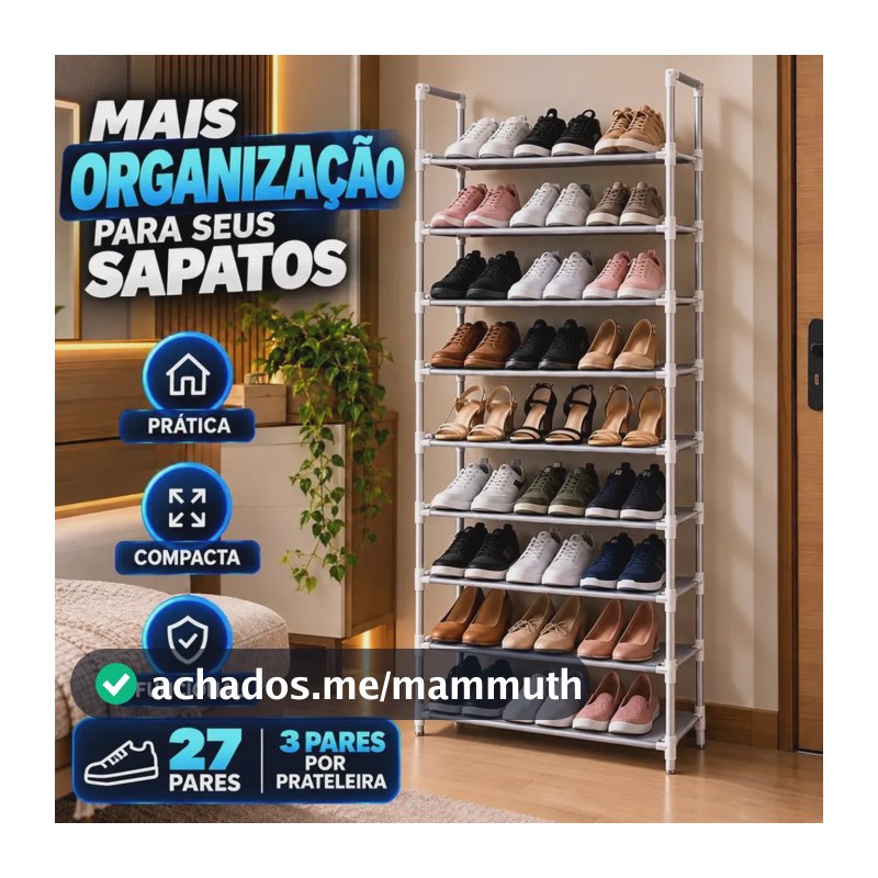 Sapateira Organizador de Sapatos 9 Andares Vertical Desmontável Compacta com Prateleiras para Quarto Closet Entrada e Lavanderia
