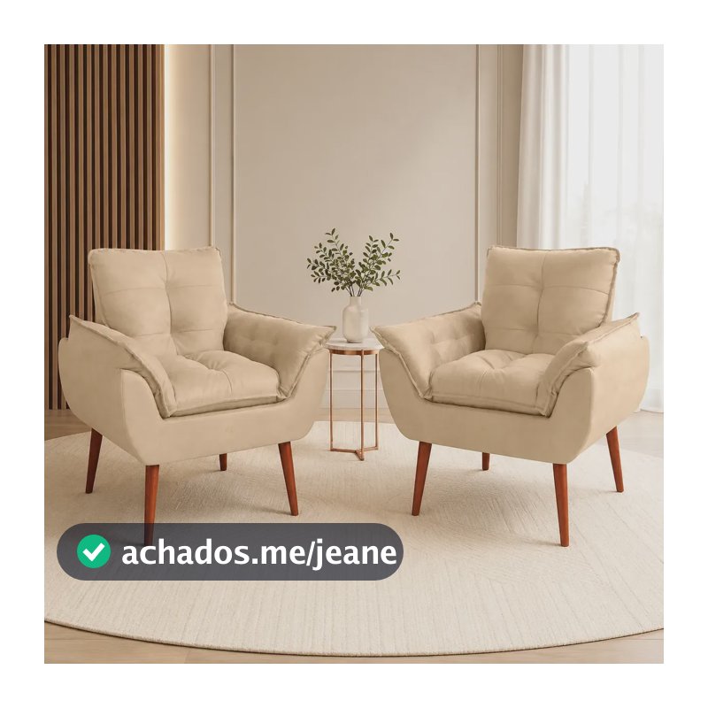 02 Poltrona Decorativa Sala Recepção Quarto Macia Bege