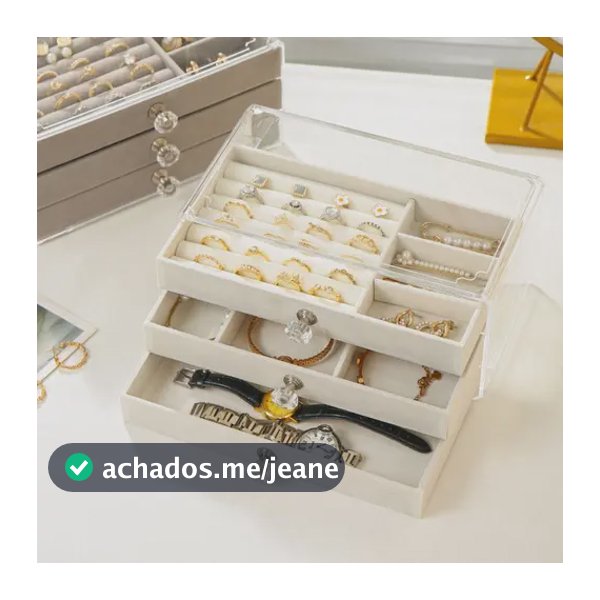 Porta Joias Acrílico com 3 Gavetas para Organizar Joias e Bijuterias Bege