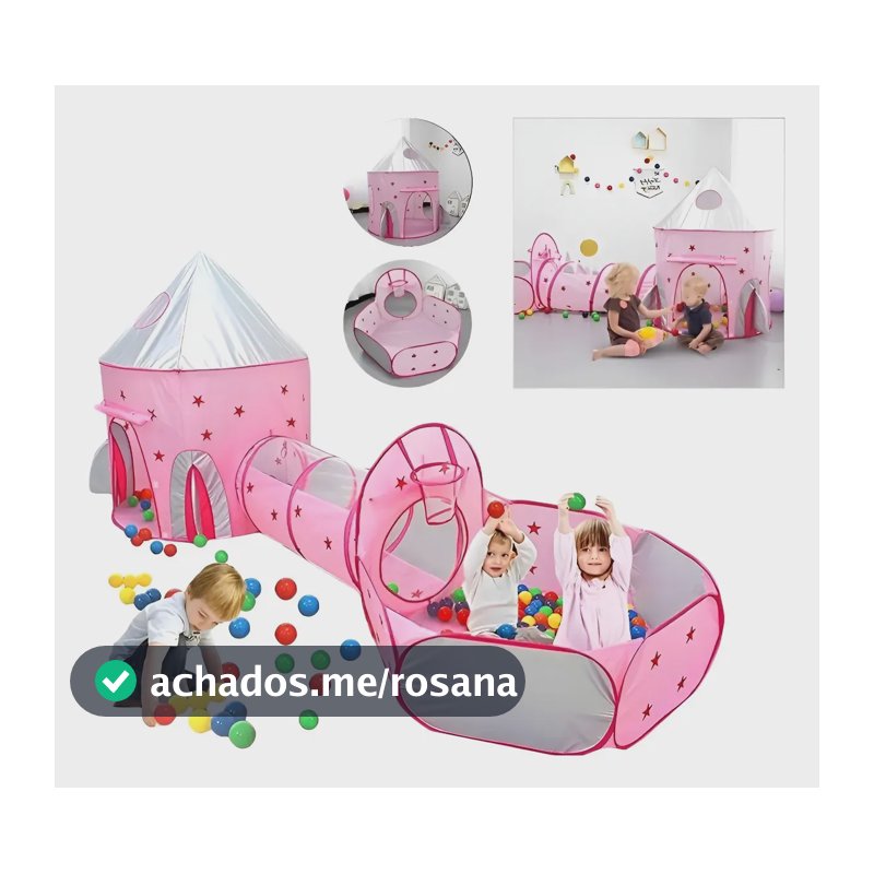 Barraca Infantil Rosa Toca Túnel 3 X 1 Cesta Basquete Barbie Rosa