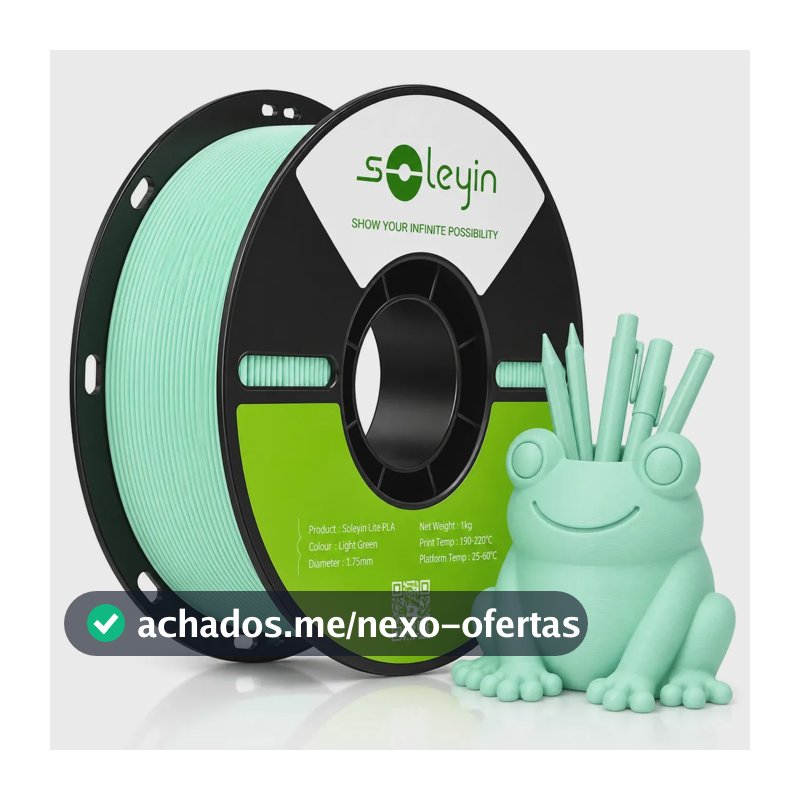 Filamento Ultra PLA Soleyin Creality Verde Claro 1,75mm 1kg Filamento 3D, Alta Velocidade, Baixa Contração, Tolerância ±0,02mm. Ideal para modelos grandes e peças funcionais