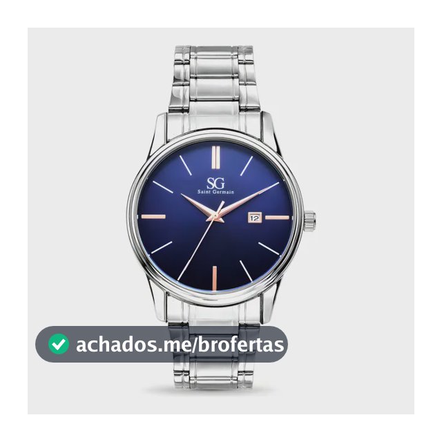 Relógio Masculino Clássico Pulseira Prata Correia Prateada Bisel Prateado Fundo Azul Marinho Saint Germain 42mm Elegante Detalhes Bronze