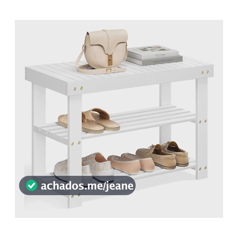 Banco Sapateira de Bambu 3 Níveis Suporta 130 kg 70,1 x 28,7 x 45,3 cm Branco