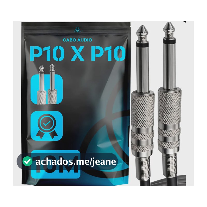 Cabo P10 X P10 Cabo De Áudio Stereo 10 Metros Niquel Guitarra Violão Baixo Teclado Mesa Mixer Microfone Profissional Trinity