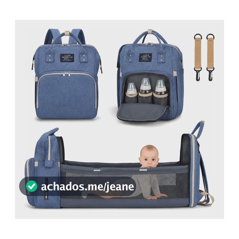Bolsa Maternidade Vira Berço Troca Bebê Porta Lenço Fralda Azul-escuro Liso