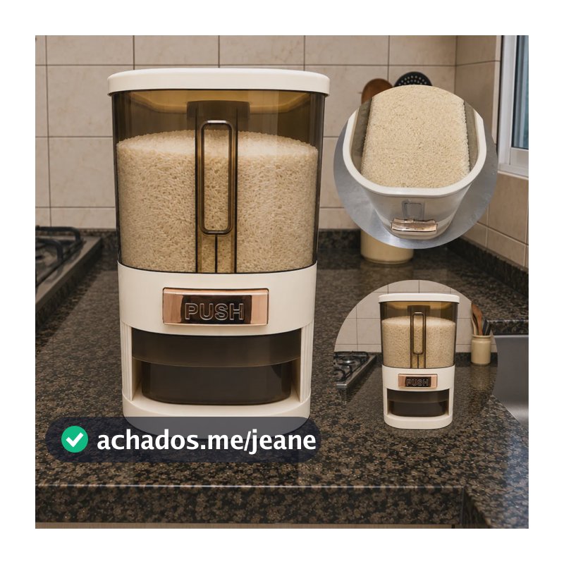 Dispenser De Grãos 5kg Copo Medidor Organizador Alimentos Bege Transparente