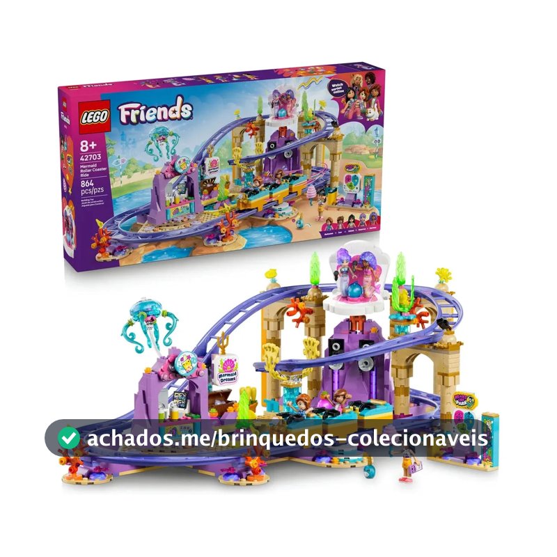 LEGO Friends Montanha-russa de Sereia 42703; Conjunto de construção de montanha-russa com 5 mini bonecas; Brinquedo criativo para meninas e meninos; Presente Dia das crianças; 8+