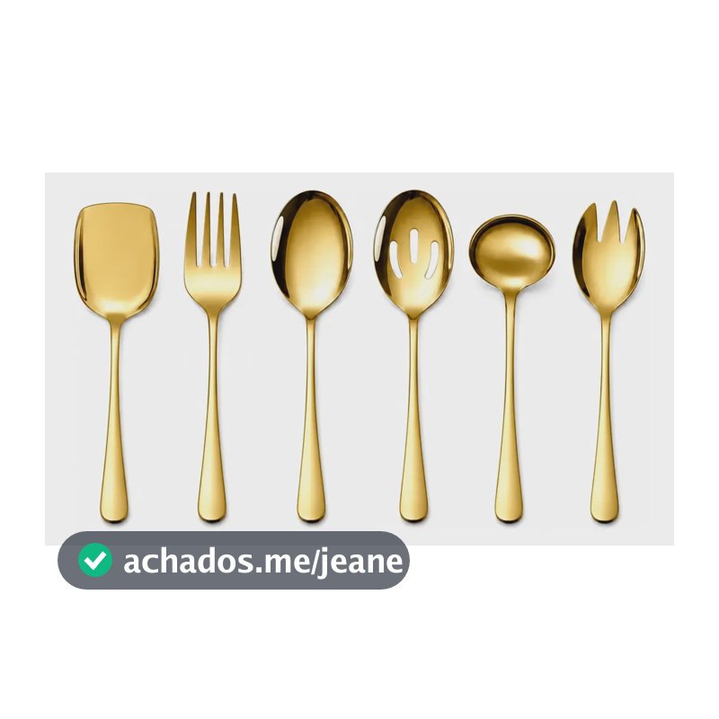 Kit 6 Talheres Grandes Dourado Inox Utensílios Servir Salada Dourado
