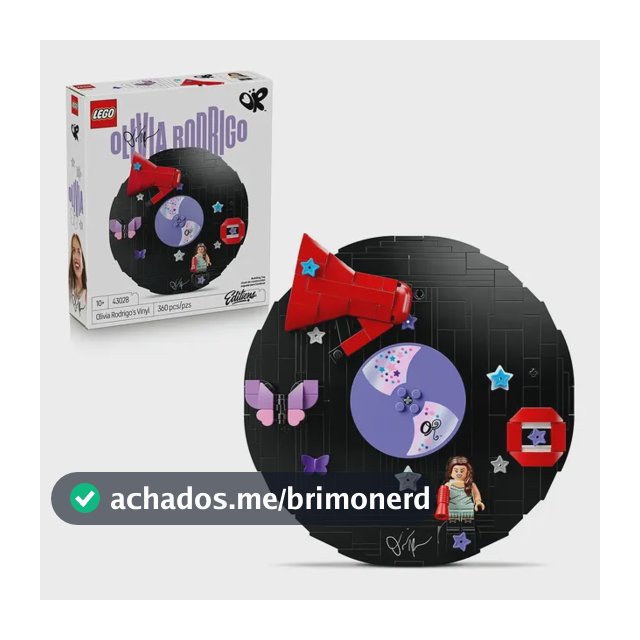 LEGO Editions Vinil da Olivia Rodrigo 43028; Conjunto de construção vinil decorativo para quarto infantil com minifigura da Olivia Rodrigo com suporte para pendurar; Presente Dia das crianças; 10+