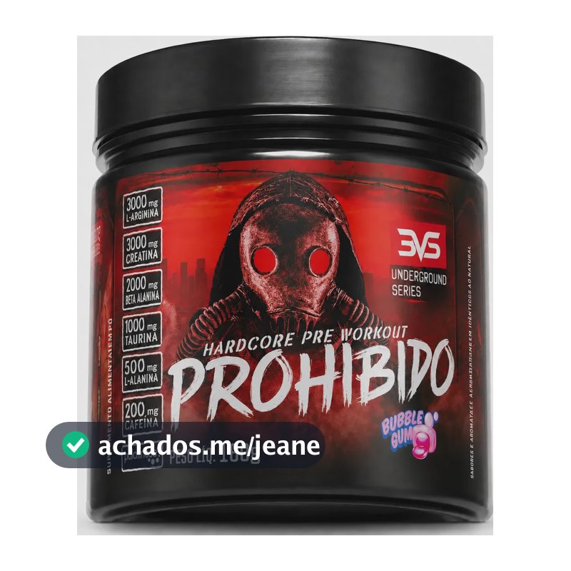 PRÉ TREINO PROHIBIDO 180g Sabor Bubble Gum - Fórmula Avançada contendo Creatina, Beta Alanina, Taurina, L-tirosina, L-alanina, Cafeína, Arginina e Palatinose - Extra Forte