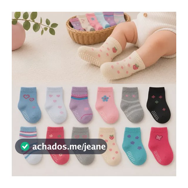 Kit 12 Pares Meias Antiderrapante Bebê Infantil Oferta C/ Nf