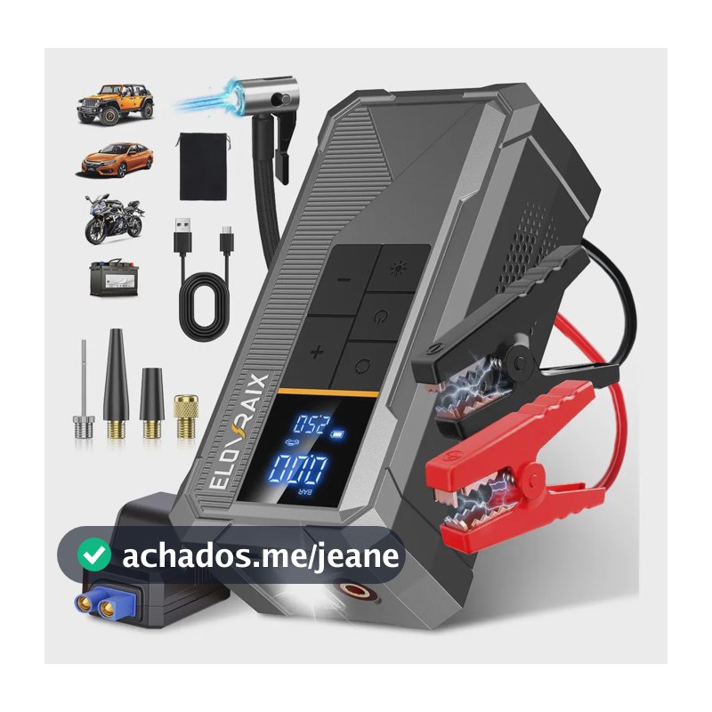 Auxiliar De Partida Portátil 8000a 4 Em 1,Carregador De Compressor Ar 150psi Potente,Power Bank 30000Mah Emergências Carro,Lanterna Led,Display Digital,Pinça Inteligente,Para Moto,Caminhão,Veículos