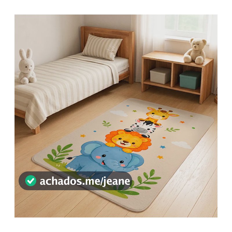 Tapete Kids Infantil Atividades Decorativo Educativo 69x118 Safari