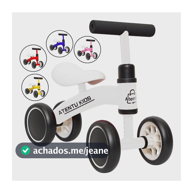 Bicicleta Infantil De Equilíbrio Sem Pedal Andador 4 Rodas Cor Branco