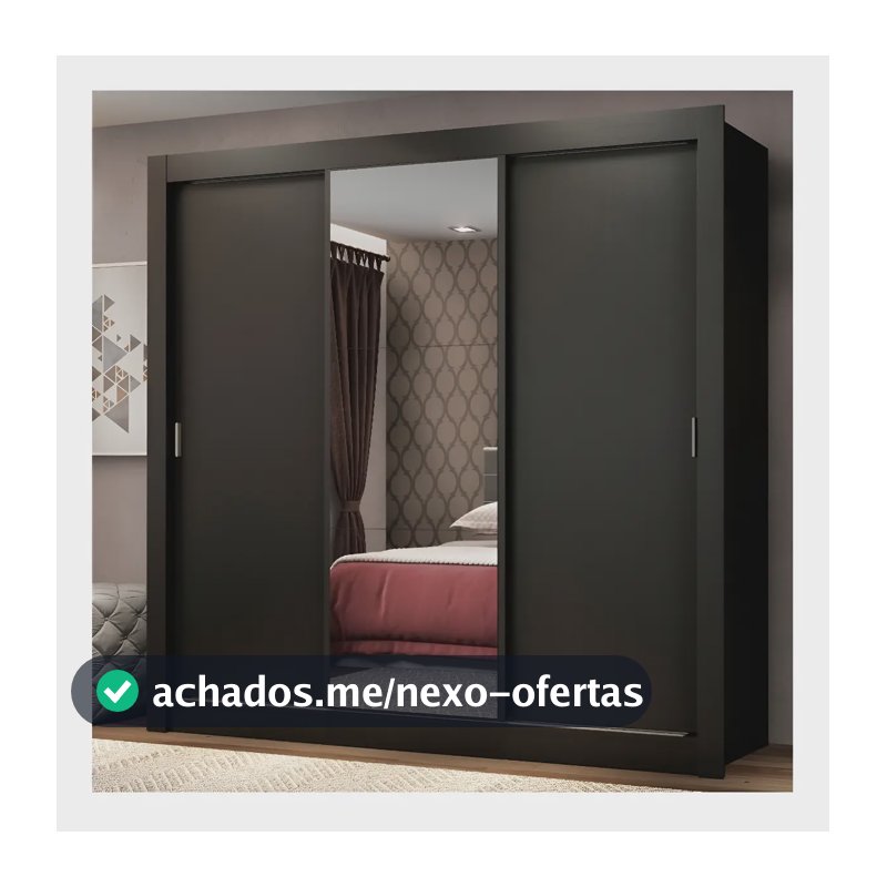 Guarda Roupa Casal Mônaco Madesa 3 Portas Correr Espelho P Cor Preto