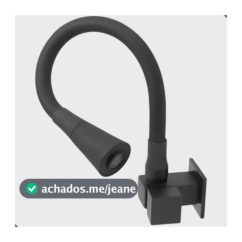 Torneira De Parede Cozinha Square Luxo Cano Flexível Preta  Preto