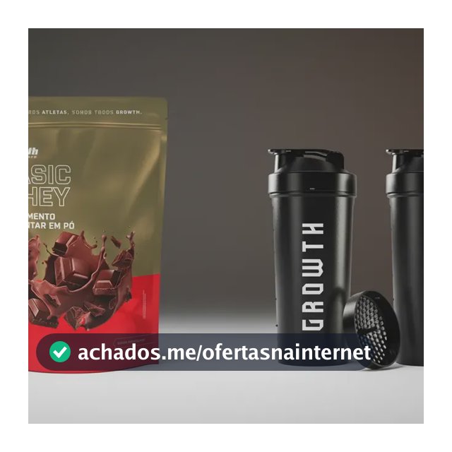 Kit Growth: Whey Protein Basic Chocolate 1kg + Coqueteleira Shaker Academia Preta 600ml