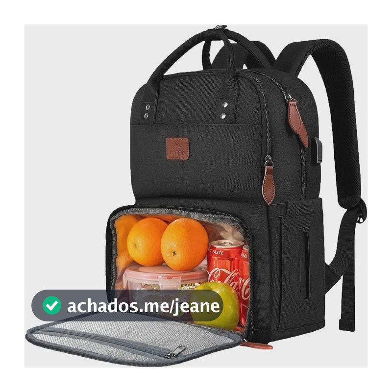 Mochila Térmica Com Bolsa Térmica Para Almoço, Mochila De Trabalho Feminina, Mochila Para Notebook De 15,6 Polegadas Com Porta Usb Para Faculdade Praia Acampamento Piqueniques, Matein 1162 Cor Preta