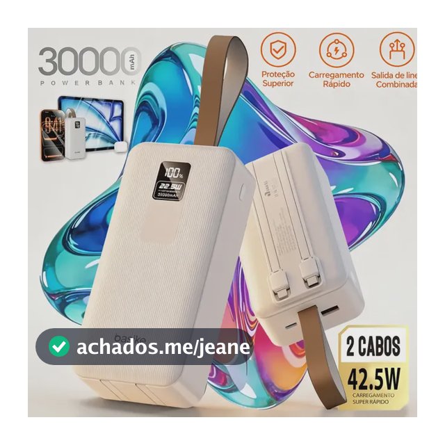 Basike Power Bank 30000mAh Com Carga rápida Turbo 42.5w Cabo e Digital para Celular Universal Para Celulares iPhone 17/16/15/14/13/12 Samsung Galaxy S24/S23/S22/S21/A55/A54 Motorola Mo