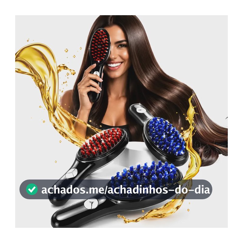 Escova Massageadora Terapêutica Capilar 4 Em 1 Led Cabelo Preto