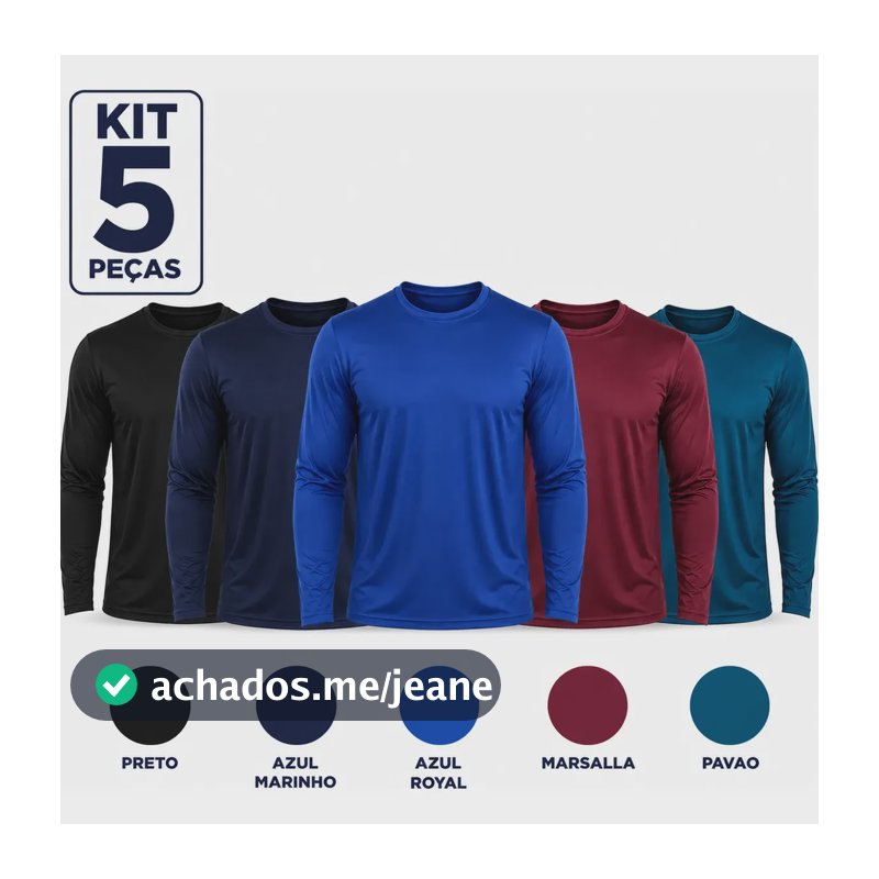 Kit 5 Camisetas Manga Longa Térmica Proteção Uv Masculina Variado 1 Gg