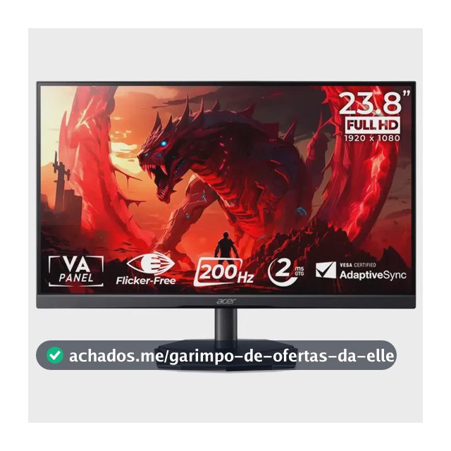 Monitor Gamer Acer Nitro 23.8 200hz 2ms FHD HDMI VA KG241Y-X3Bip Preto