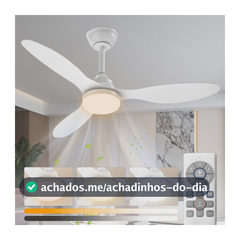 Ventilador de Teto Qfun 42" Com Luz LED, Controle Remoto e Motor DC Silencioso